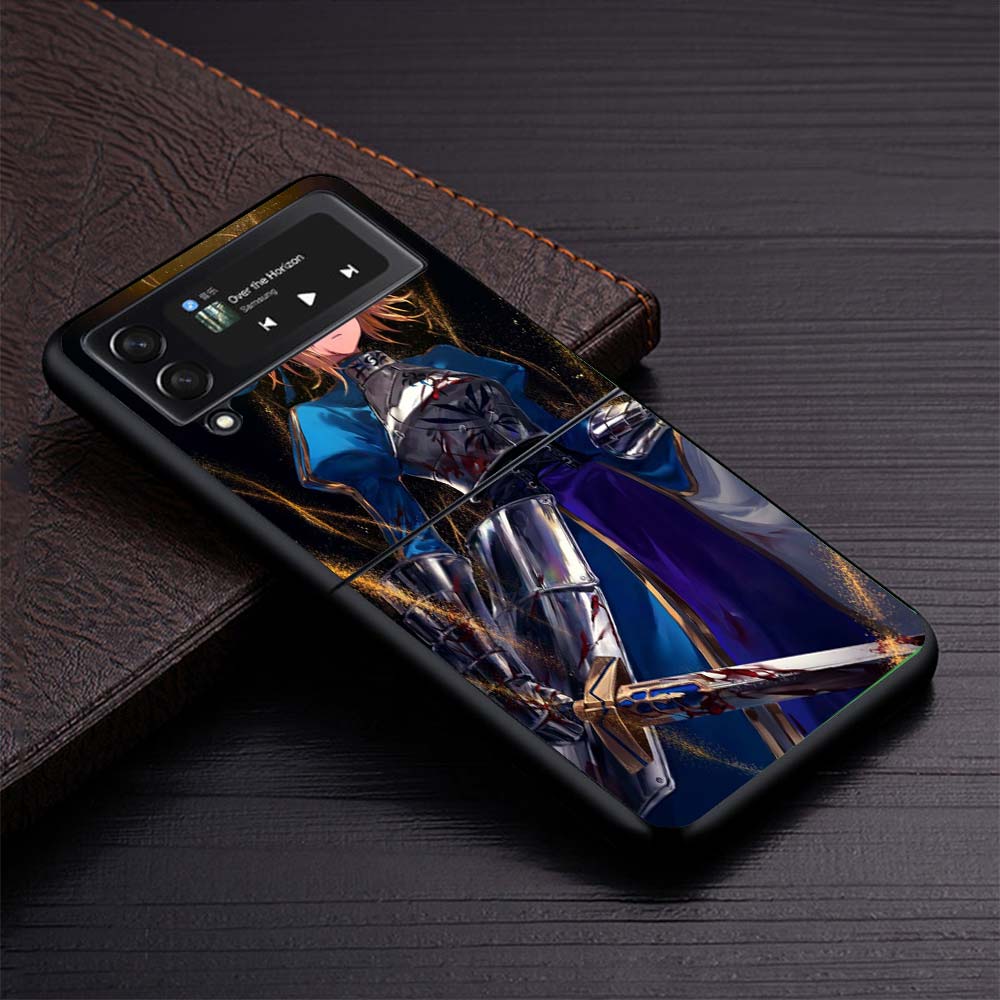 Fate Zero Stay Night Saber Жесткий Черный Чехол для Samsung Galaxy Z Flip 7 6 5 4 3 5G Чехол для Телефона Flip7 Flip6 Flip5 Flip4 Flip3 Patt