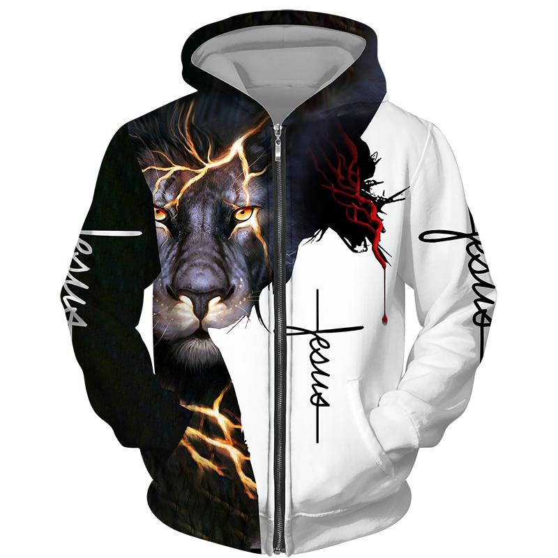 Spring Autumn Men's Zipper Hoodie Sweatshirts 3D Animal Lion Beast Printing Hooded Pullover Fashion Jacket Casual Sportswear
