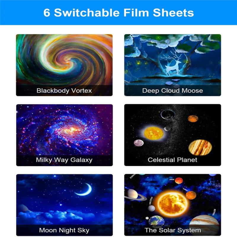Потолочный проектор 6-в-1, регулируемый на 360 градусов планет, туманности, лунный планетарий, проектор для комнаты