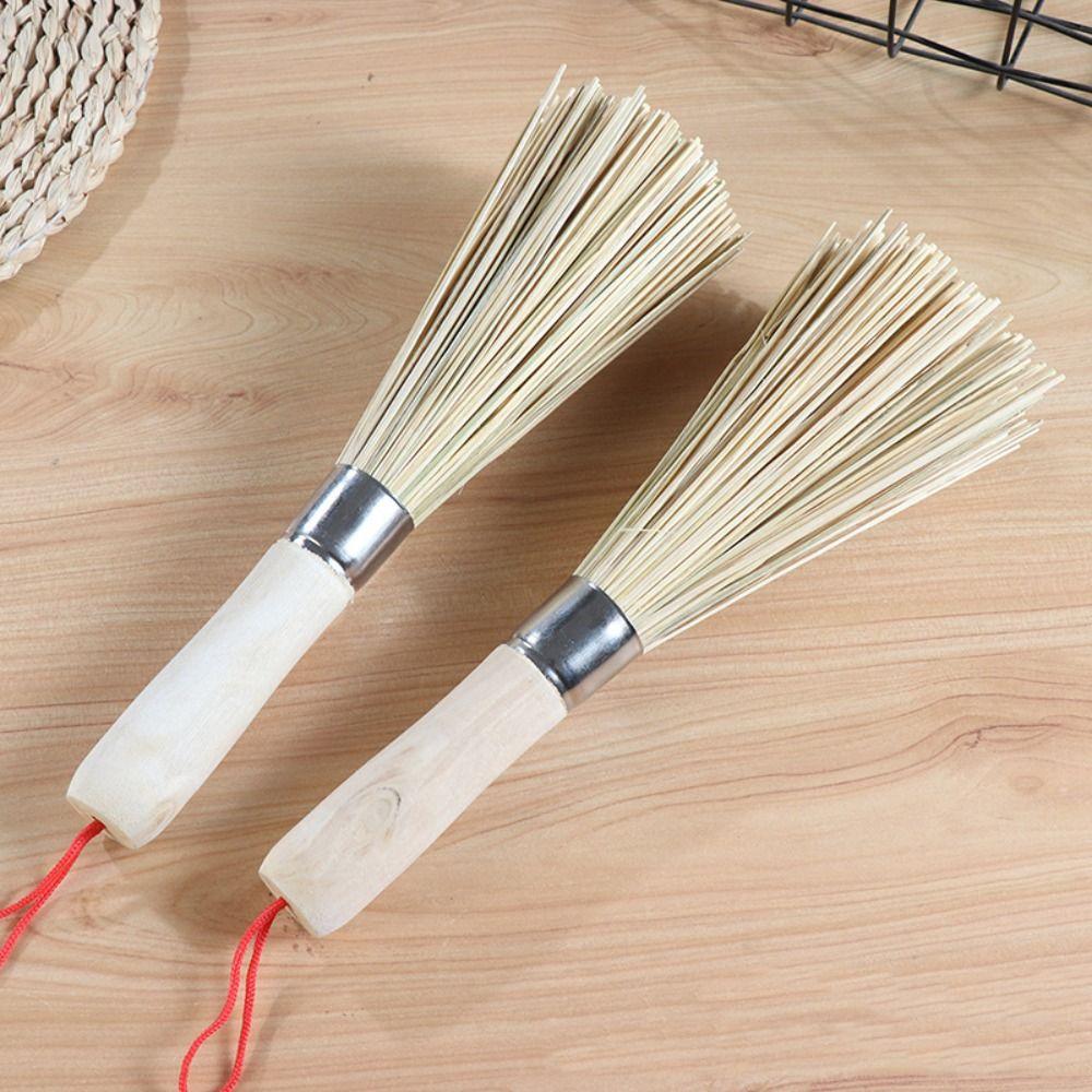 Traditional Wooden Handle Durable Bamboo Dish Scrubber Cleaning Tool Pot Pan Cleaner Wok Brush