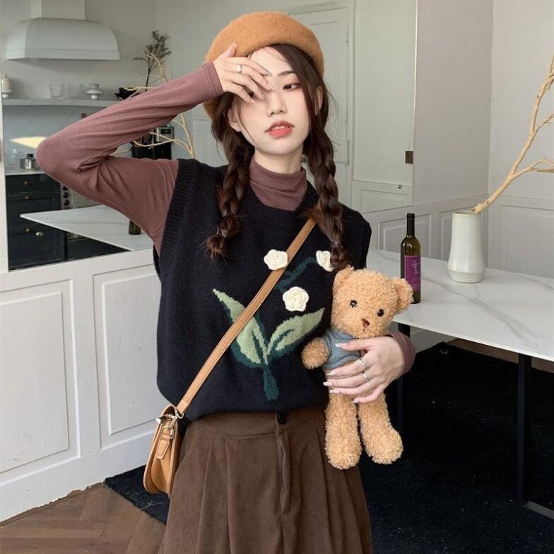 Свитер-жилет, осень-зима 2022, повседневный корейский пуловер без рукавов с круглым вырезом, жилет, женские топы