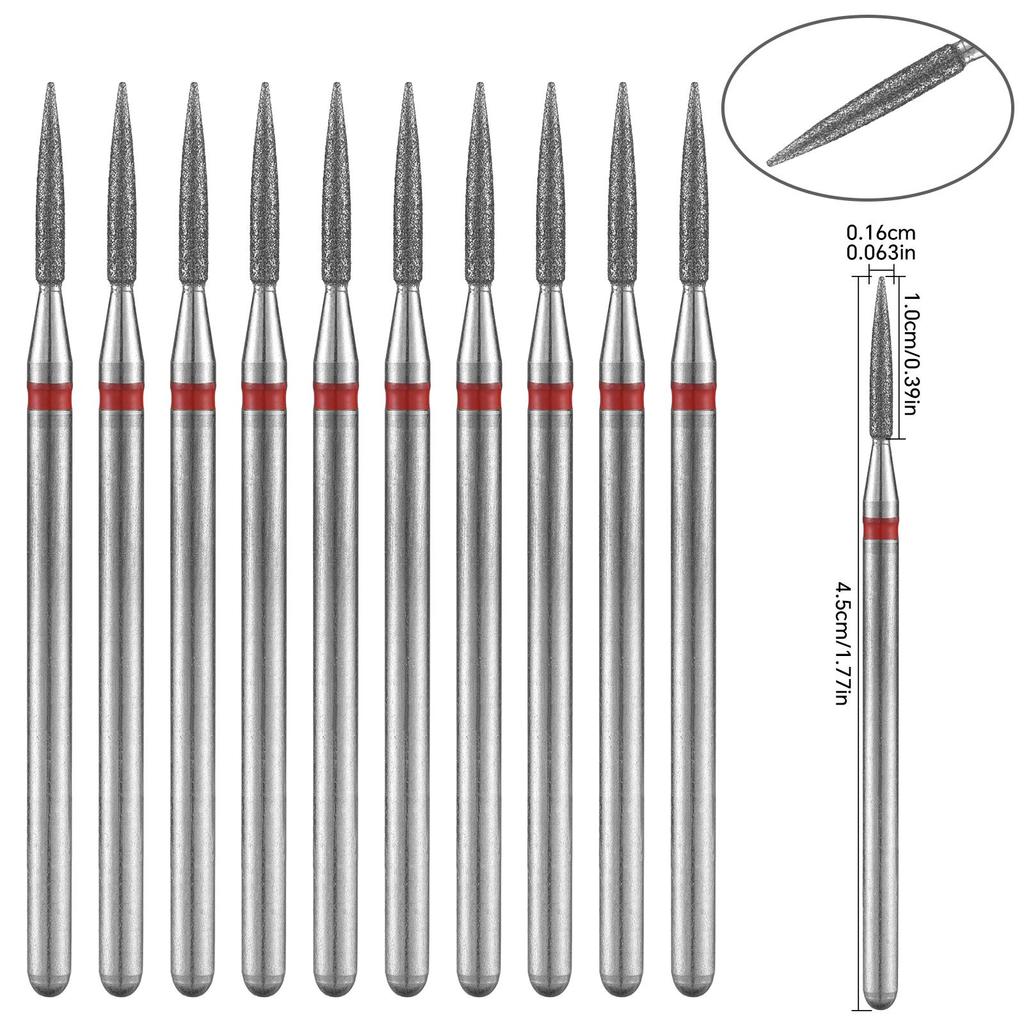 Набор из 10 алмазных фрез для ногтей Электрические фрезы для маникюра Вращающиеся боры Очистка кутикулы Маникюрные насадки для дрели