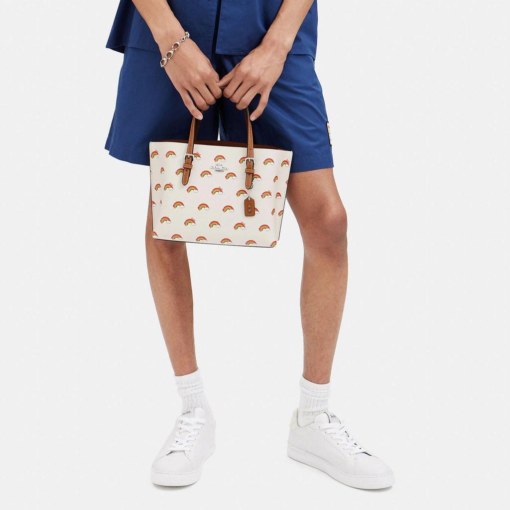 Coach Mollie Letter Logo Rainbow Pattern Print Zipper Closure Canvas With Leather Tote Bag Shopping Handbag Shoulder Crossbody Bag 25 CK373-SVCAH