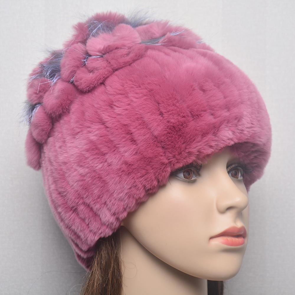 Пушистая зимняя шапка из натурального меха, шапка из натурального меха кролика рекс, теплая шапка, женская вязаная шапка, 100% натуральный мех