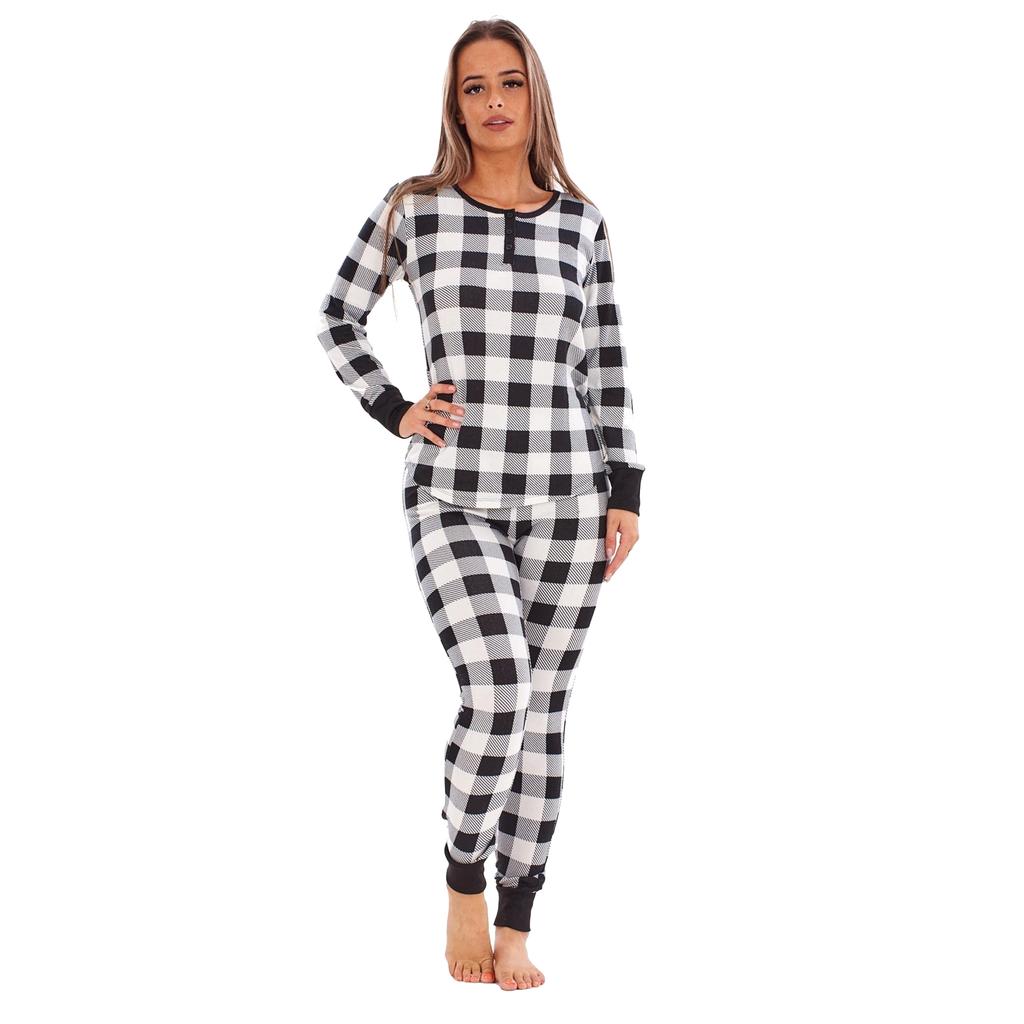 Keanu Womens/Ladies Buffalo Check Thermal Long Pyjama Set