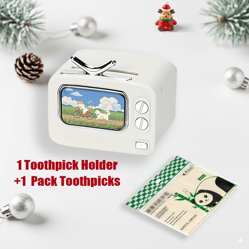 Retro TV Toothpick Holder, automatic pop-up design, decorative for kitchen and home, perfect as holiday gifts.