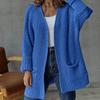 IHUASU Women's Large Size Casual Pocket Knitted Cardigan Sweater Commuter Style Loose Mid-Length Jacket