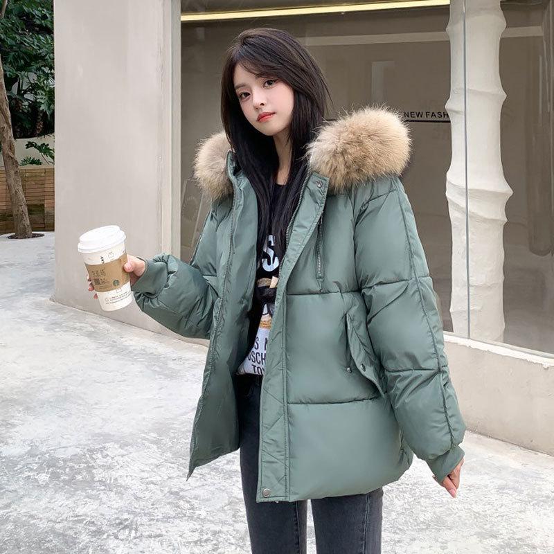 New Autumn and Winter Women's Fashion Short Coat Cotton Oversize Hooded Jacket Warm Cotton Fur Collar Hoodie Down Jacket