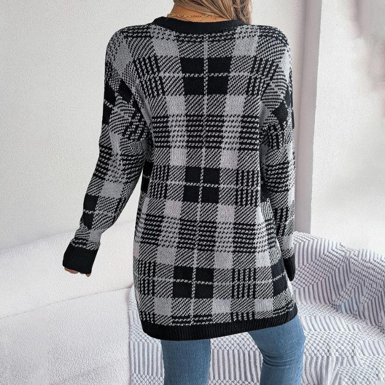 Vintage Christmas Knitwear Sweater Loose Cardigan Long Sleeve V Neck Top for Autumn Winter