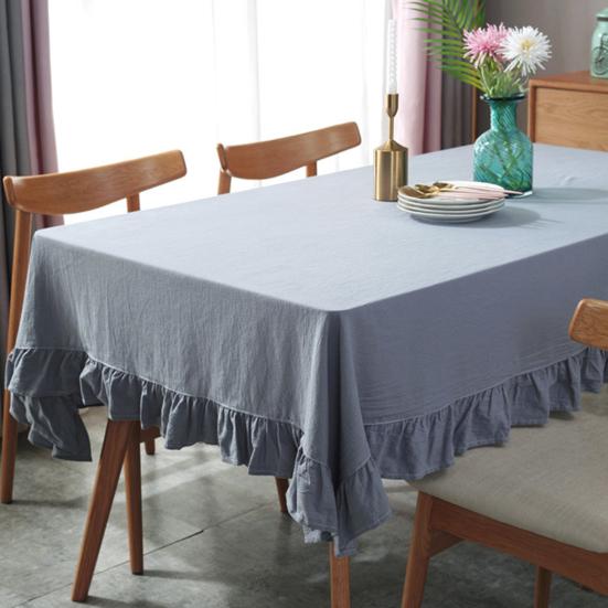 Yousheng Solid Color Ruffled Tablecloth Rectangular Square Table Cover Dining Tablecloth for Farmhouse Kitchen Dining Room Patio Decoration
