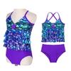 2Pcs Bikini Mermaid Swimwear Children Girls Spaghetti Straps Swim Top with Bottoms Ruffle Swimsuit