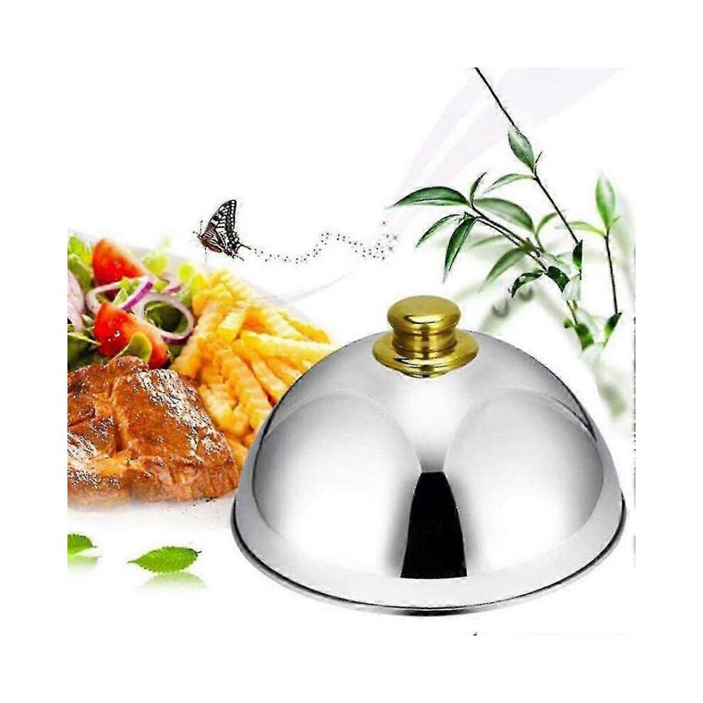 (Silver) Stainless Steel Cloche Food Cover Dome Serving Plate Dish Dining Dinner For Home Kitchen Restaurant Cafe-Yvan less
