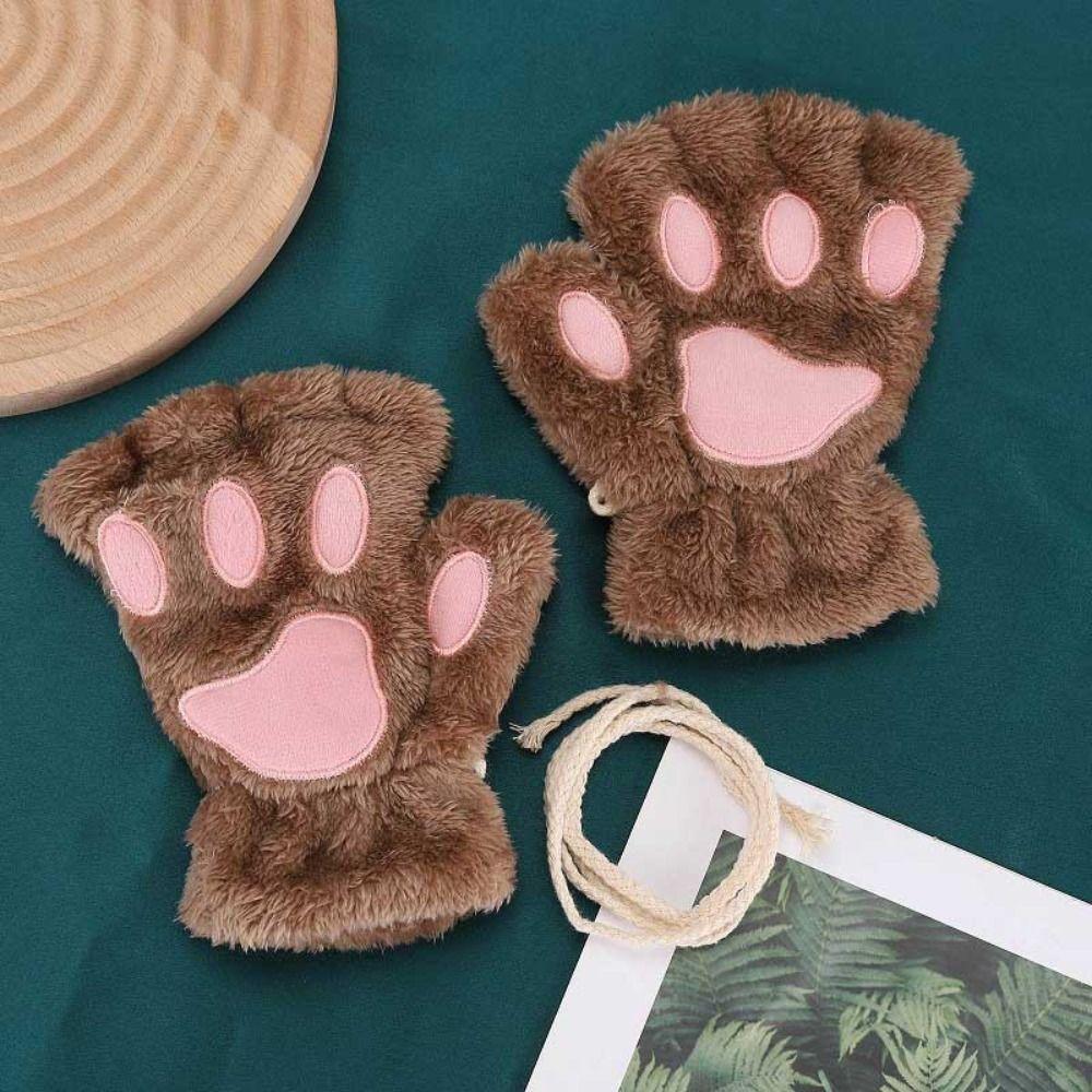 Soft Cartoon Anti-cold Mittens Thickened Plush Cat Claws Gloves Animal Fingerless Gloves  Kids