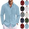 Men's Cotton Shirts Long Sleeve Casual Button Down Textured T-Shirt Loose Vacation Beach Lightweight Topsrt