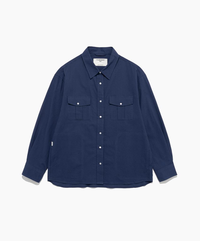 TTUDEMENT Seersucker Work Shirt Navy