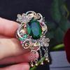 Винтажные креативные открытые кольца в тон цветка и листа для женщин, блестящие зеленые инкрустация камнями CZ, модные ювелирные изделия в стиле ретро, ​​подарок для свадебной вечеринки