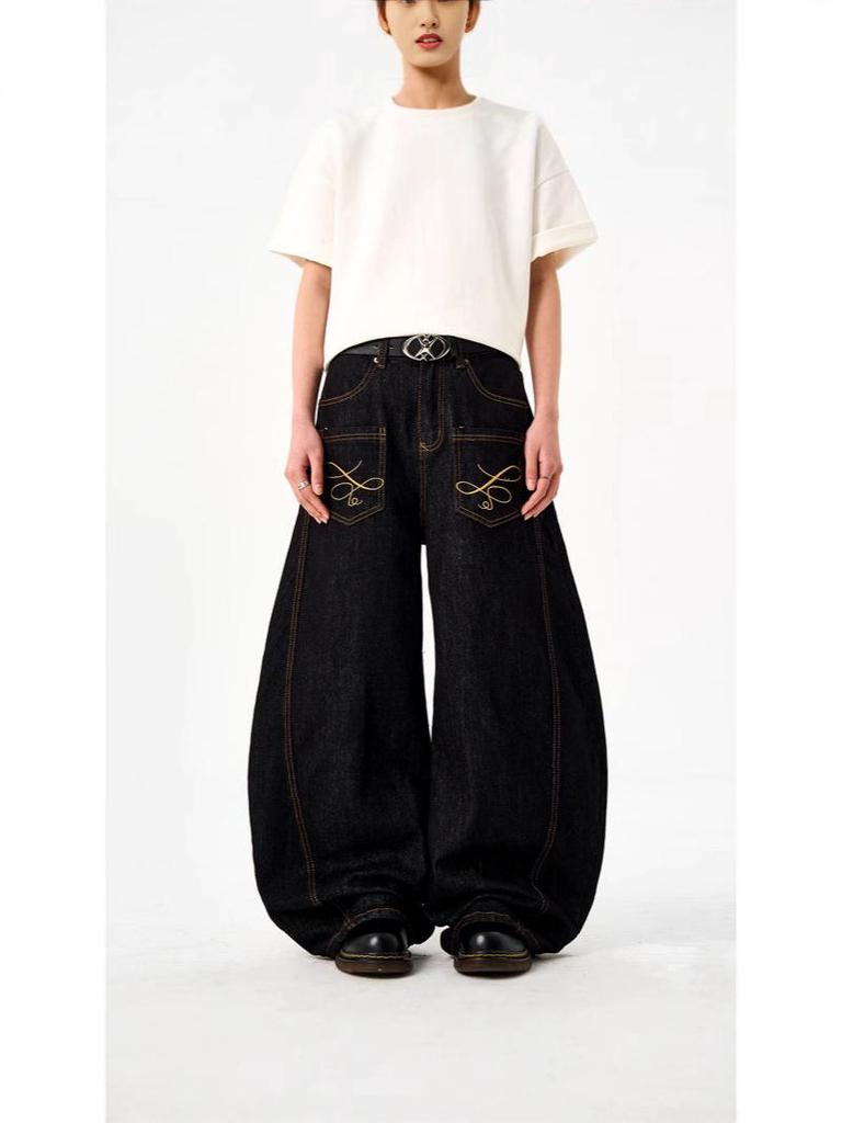 2025 Унисекс Ретро Вышитые Джинсы Деним Широкие Штанины - Защита от Проколов и Повседневный Стиль Коса