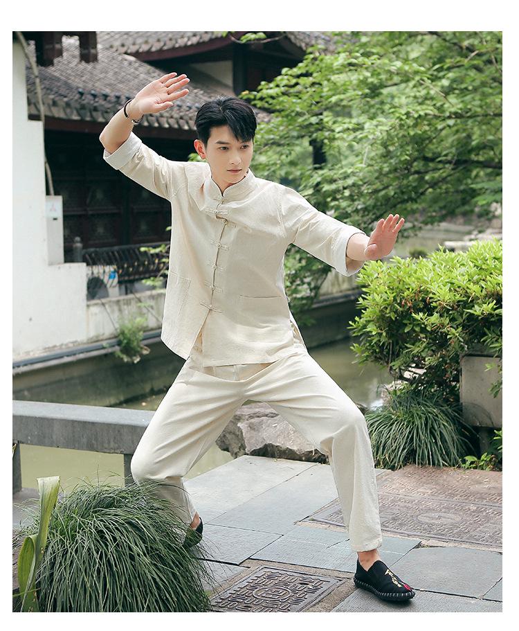 Мужская льняная рубашка в китайском стиле: Костюм Тан Весна, Лето, Осень