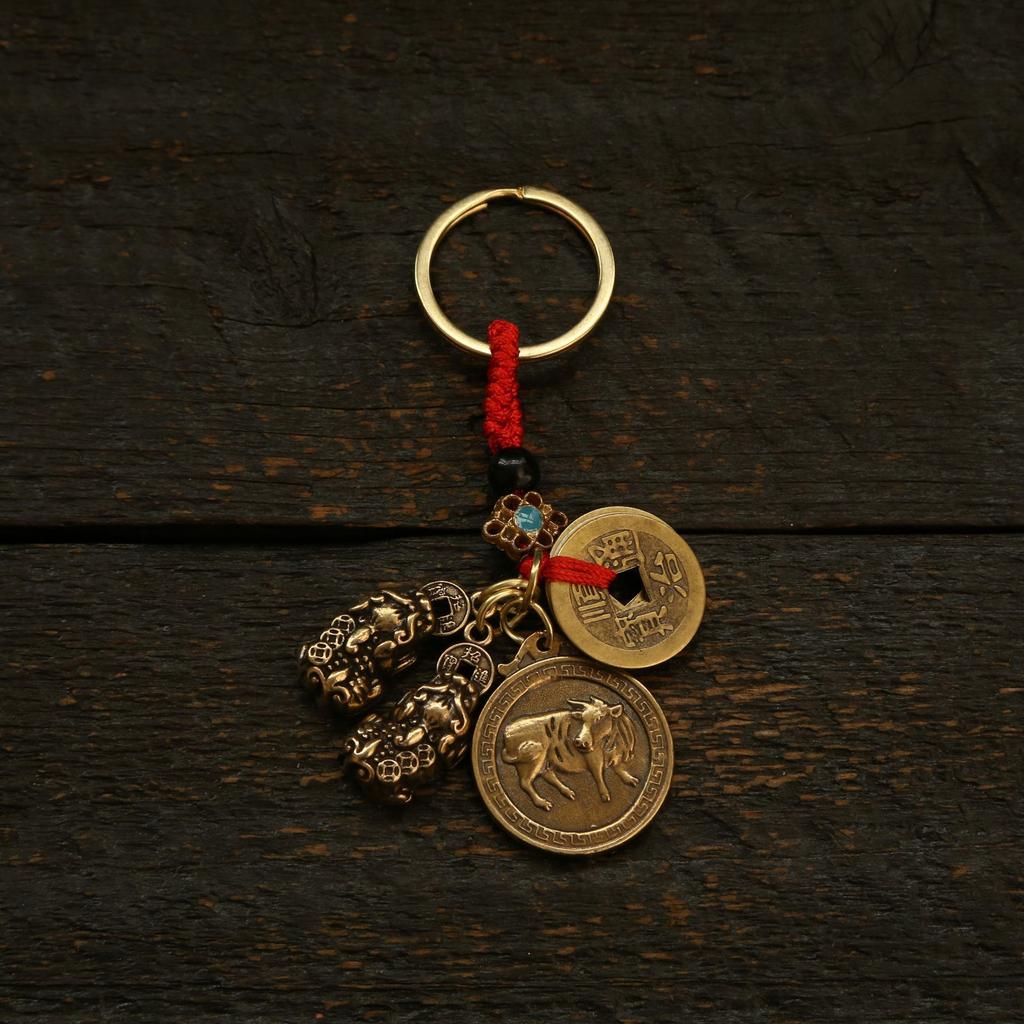 Бренд Zodiac Blessing, Двойной Пиксиу, Брелок на Красном Шнурке, Подвеска, Подвеска для Ключей Автомобиля, Аксессуары, Латунь