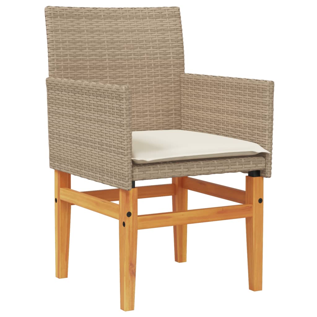 Garden Chairs with Cushions 2 pcs Beige Poly Rattan Solid Wood