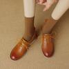Basic Women Pumps Round Toe Mature Genuine Leather Office Lady Shoes Woman Lace-Up Thick Heels 2024 Spring New Heels Women
