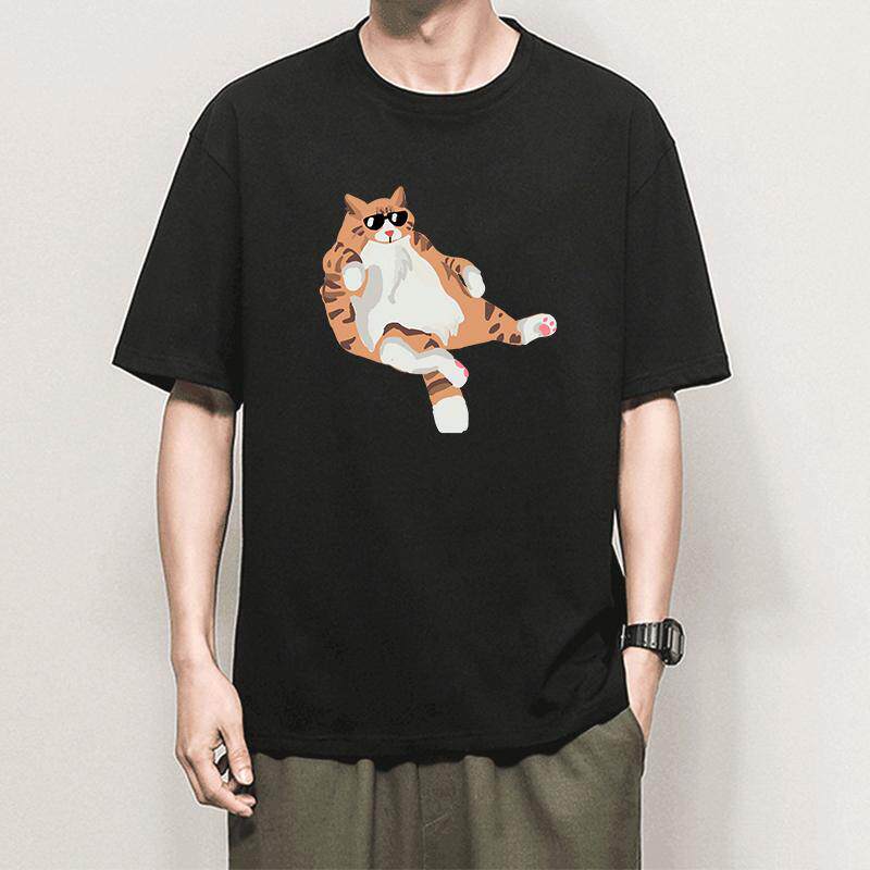 Orange Cat Cat Pattern Pure Cotton Printed Mens And Womens Clothing Personalized Casual Short Sleeved New Fashionable Tshirt