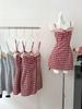 French New Y2k Sweet Plaid Strap Dresses Women Summer Chic Casual Y2K Lace Kawaii Dress Female Fairy Lace High Waist Cute Mini Dress Lady