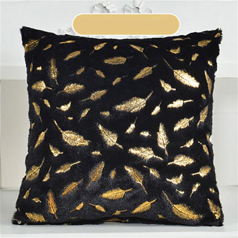 Home Pillowcase Two-sided Plush Hot Stamping Feathers Cushion Cover