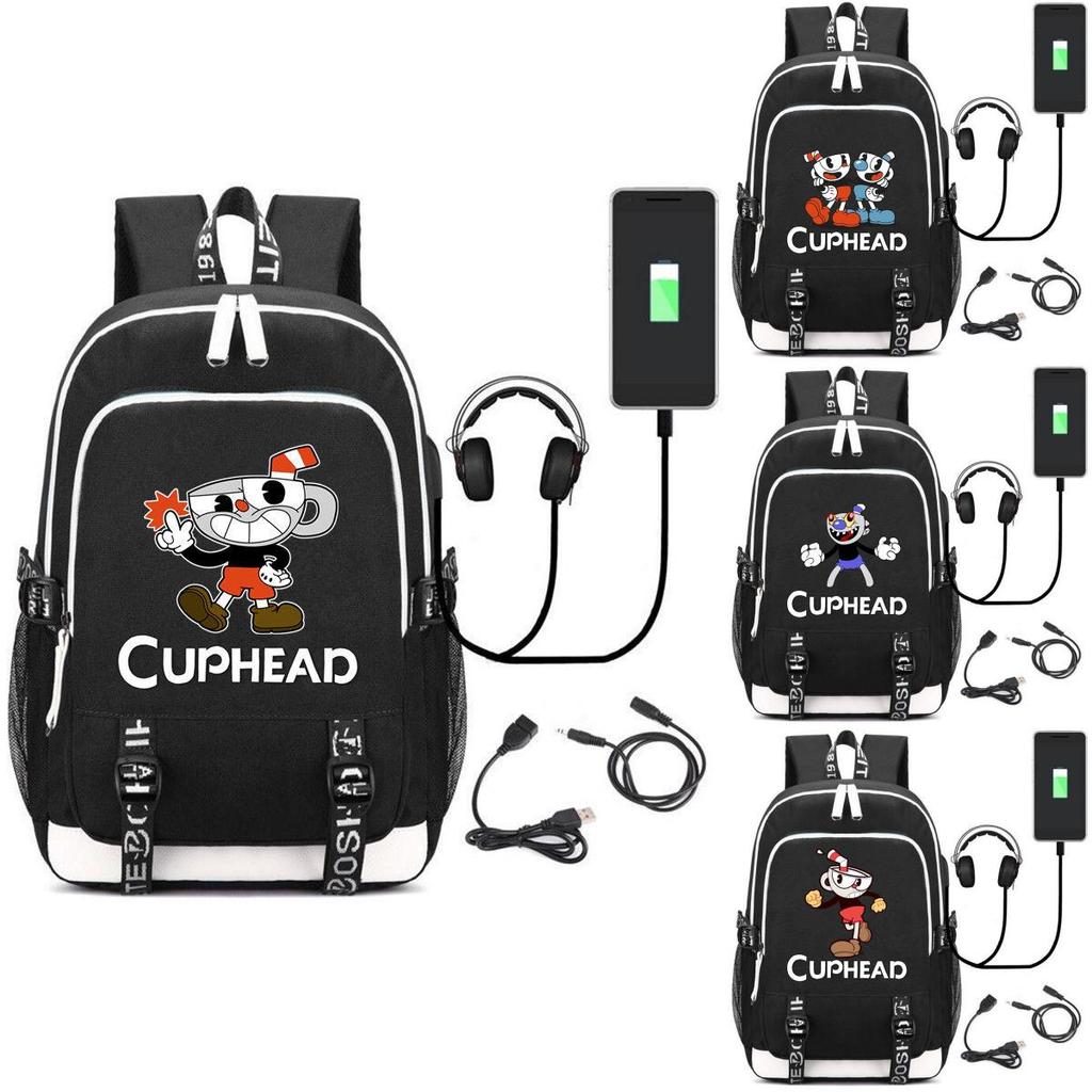 Стильный рюкзак Cuphead с портом USB для зарядки для детей и мальчиков, для школы