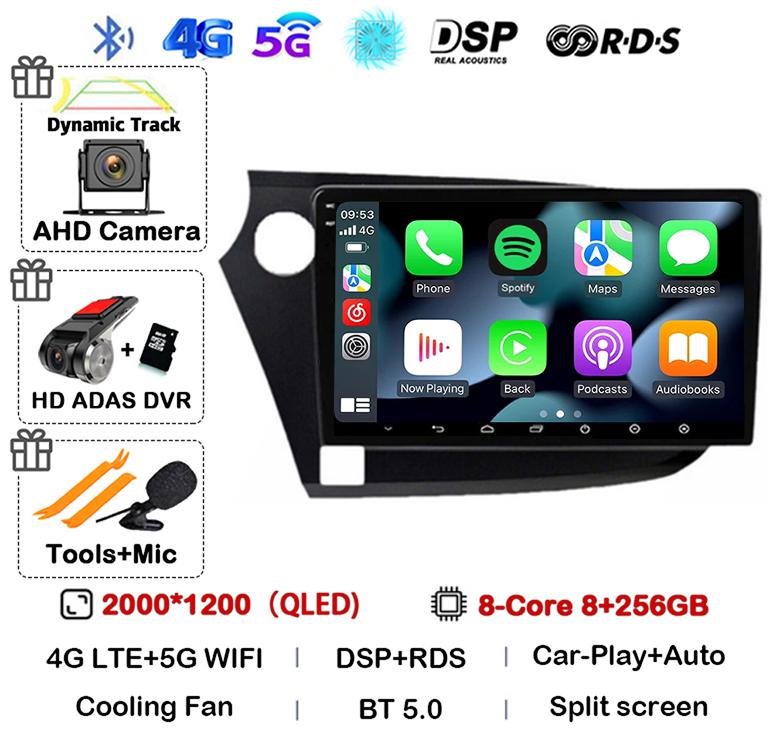 Android 14 Carplay Auto Автомагнитола для Honda Insight 2 2009 2010 2011 2012 2013 2014 Стерео Видео Мультимедийный Плеер GPS WIFI 4G
