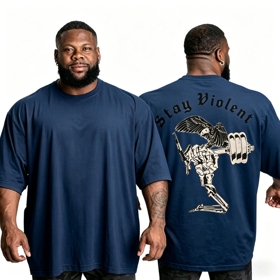 Hardcore Gym Skeleton Graphic Cotton Tee Stay Violent Print T shirt Eagle Gun Barbell Streetwear Casual Top
