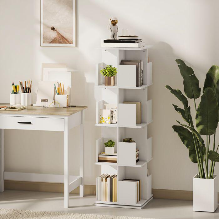 Bibliothèque - HOMCOM - rotative - 4 niveaux - 16 compartiments - panneau de particules - 39 x 39 x 128,3 cm - blanc
