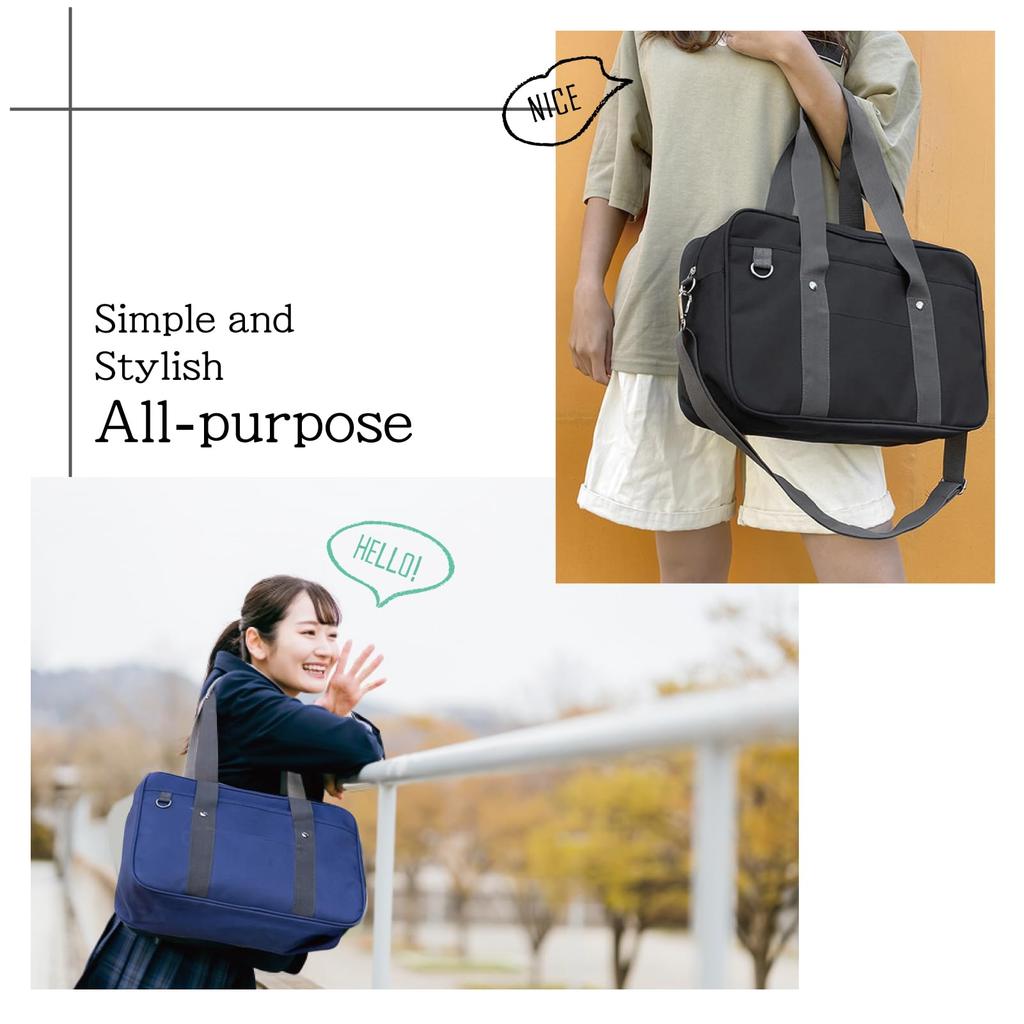 School Shoulder Large For Junior High School and High School E488 [Eiza] Bag, Bag, Capacity, A4, School, Students, Multifunctional, Fabric, (Black)