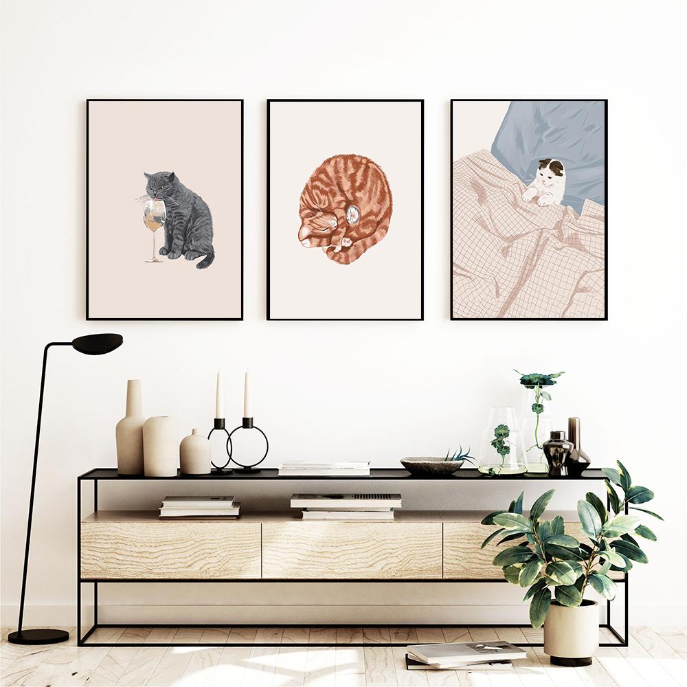 Забавный кот со вкусом шампанского, ленивое лето, холст, картина для любовника кошек, подарки, кухонная настенная художественная картина для гостиной, домашний декор, постер