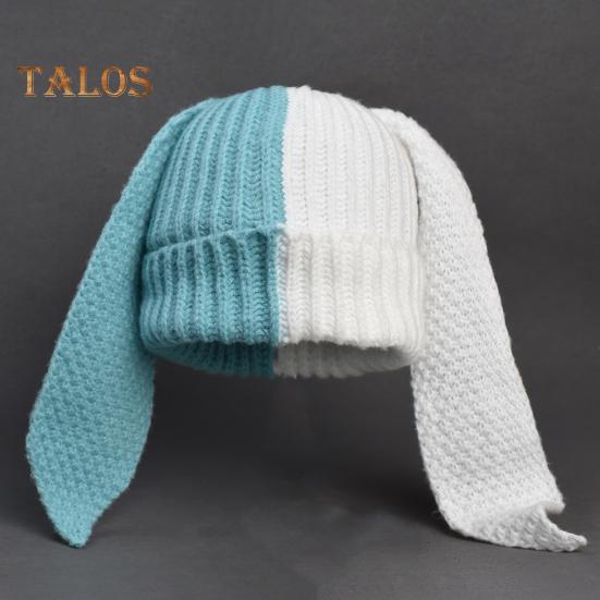 Зимняя вязаная шапка с длинным декором в виде заячьих ушей, контрастного цвета, унисекс, толстая, теплая, высокоэластичная, ветрозащитная, для холодной погоды, для катания на лыжах и т. д.