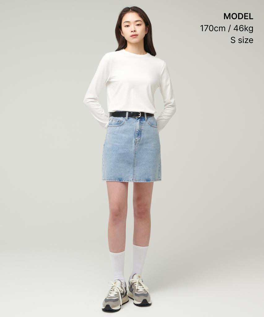 MUSINSA STANDARD WOMAN Женская эластичная футболка с круглым вырезом и длинным рукавом [Кремовый]
