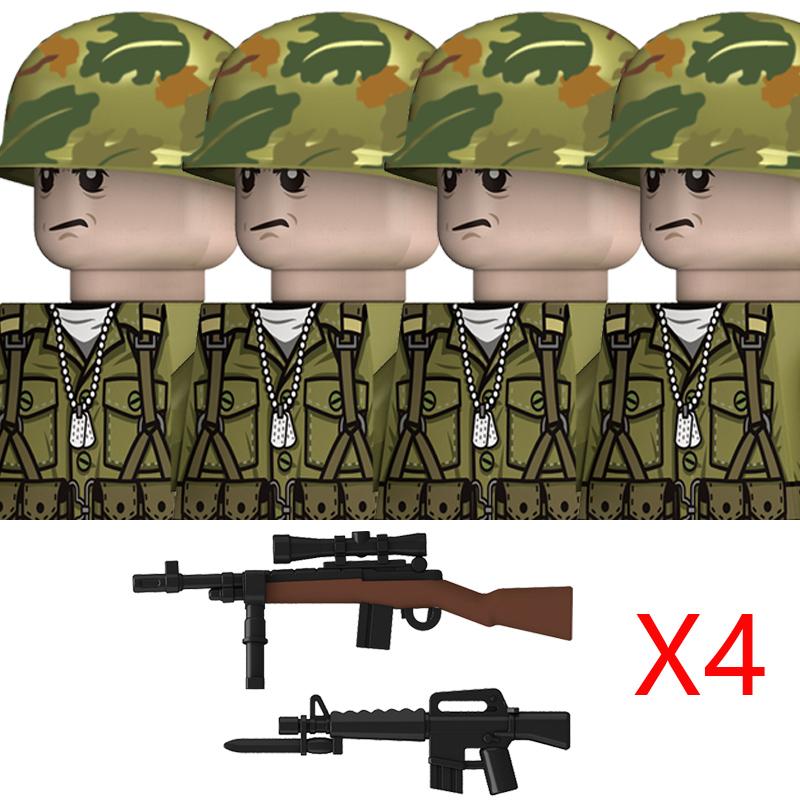 Нетоксичные Moc Вторая мировая война Война во Вьетнаме Военные Солдаты Строительные Блоки Вьетнамская Американская Армия Шлемы Пехоты Оружие Кирпичики Игрушки Дети