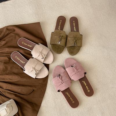 Виноградная мать, те же 2025 летние ретро старые деньги бахрома замок плоская подошва шлепанцы на одной подошве женские сандалии для улицы