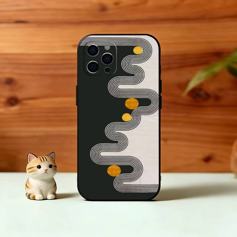 Minimal Bauhaus Pattern Phone Case For iPhone 17,16,15,14,13,12,11 Plus,Pro Max,XS,Soft Silicone Black Cover