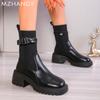 Fashion Women Platform Leather Chelsea Boots Chunky Mid Calf Knitting Shoes Woman 2024 Trend Fashion Winter Snow Boots New Mujer Botas