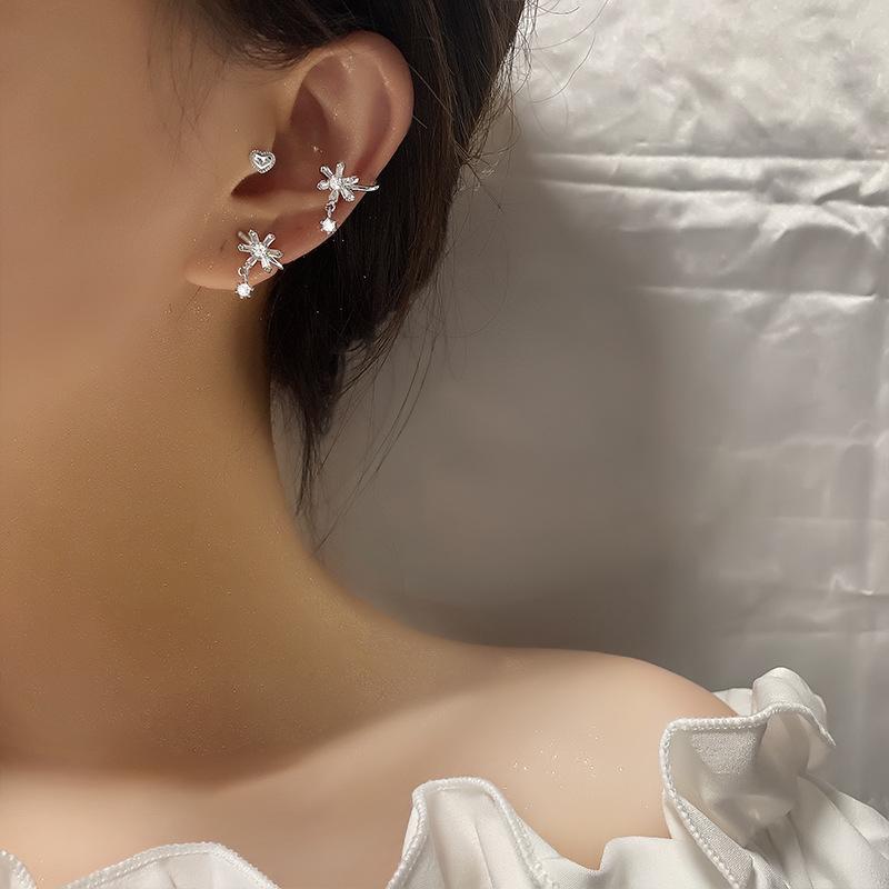 Тяжелая промышленность инкрустированные циркониевые цветы клипсы для ушей без пирсинга ухо висячие женские кисточки клипсы для ушей косточка ранняя осень