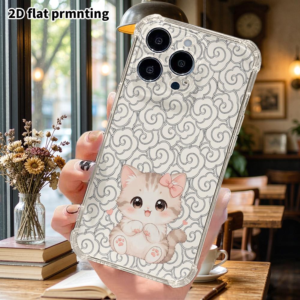 Чехол для телефона: 2D плоский, подходит для iPhone 18 17 16 15 14 13 Pro, прозрачный чехол с защитой углов, светло-серый котенок, подарок на Рождество и Хэллоуин