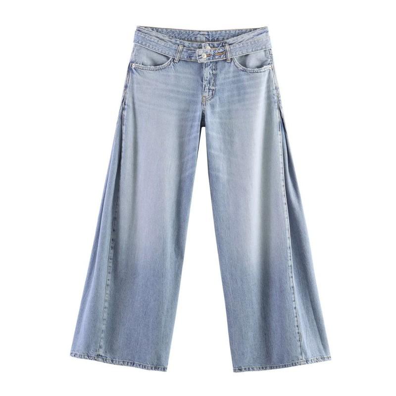 2026 Womens Wide Leg Denim Pants With Detachable Belt Loose Fit Straight Cut Mid-Rise Streetwear Style