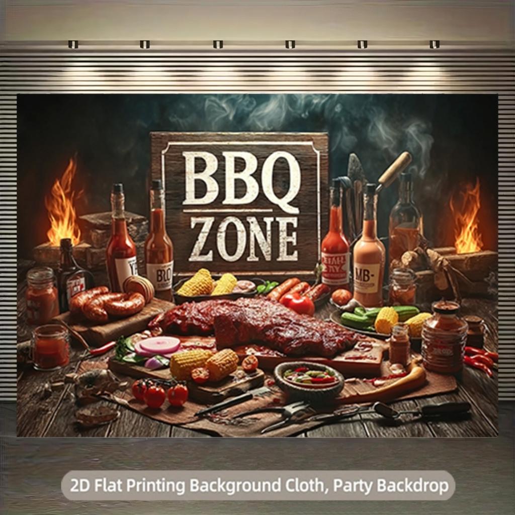 2D Flat Banner - A banner featuring a pattern for the barbecue area, showcasing a rural barbecue theme