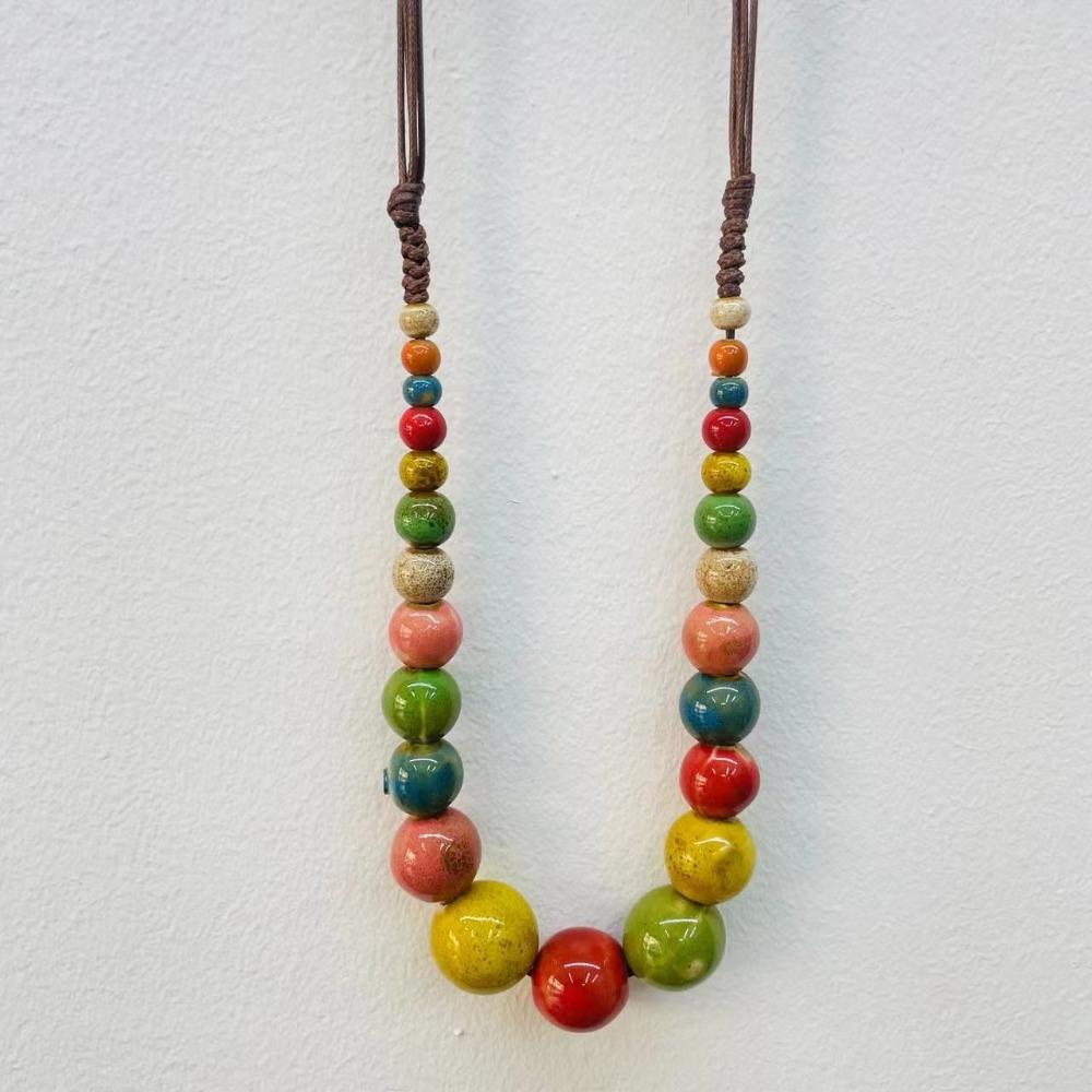 Simple Ceramics Beaded Necklace Choker Bohemia Ceramic Necklace Ethnic Style Necklace Holiday