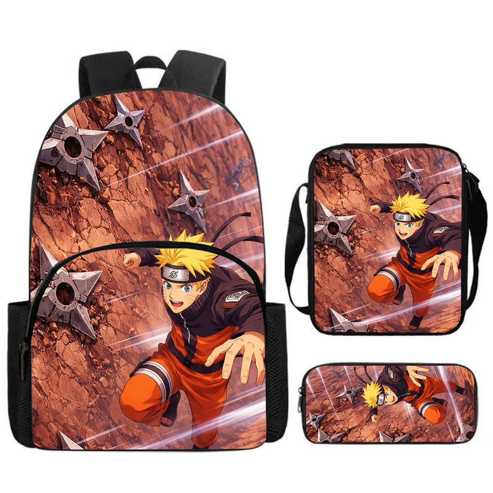Набор из 3 предметов Школьный рюкзак NARUTO с передним карманом, Сумка через плечо и Пенал, Прочный и легкий, для мальчиков и девочек 5-10 лет