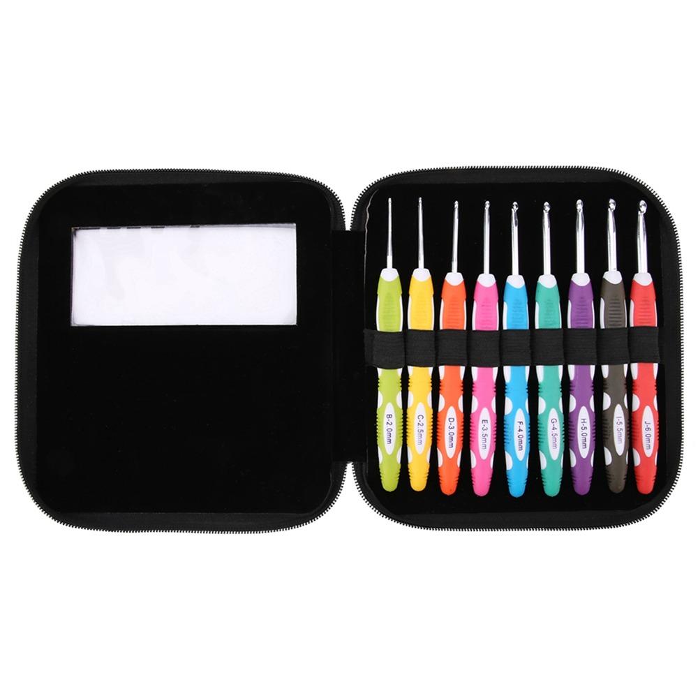 9pcs Plastic Handle Crochet Hooks Set Aluminum Hooks Crochet Hook Kit For Arthritic Hands