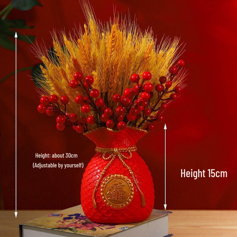 Ваза в виде мешка с золотой пшеницей - Настольное украшение для дома или офиса