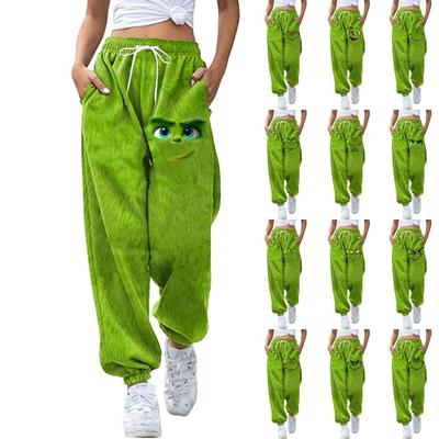 Женские модные повседневные брюки с рождественским принтом, плюшевые домашние спальные брюки