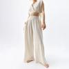 High-Waist Double-Layer Gauze Wide-Leg Cotton Trousers with Loose Hem - Women's Casual Wear